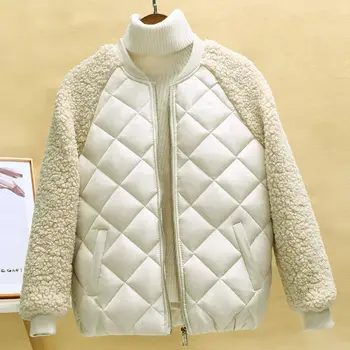 Есен-Зима Дамски 2022 Нова свободна памучен яке с качулка от симулация на вълна агнешко месо, тънка лека naka памучен сако, дамско късо палто