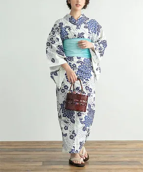 Жена японското традиционно кимоно с оби-сабо, памук ретро-принт, официален костюм за cosplay Юката, рокля за фотография, 4 бр.