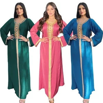 Женствена рокля близкия Изток, лейси абайя с диамантена лента, мюсюлмански модерен халат от Дубай