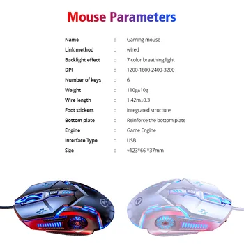 Жичен Детска Мишка, Ергономична 6 Бутон DPI USB Компютърна Мишка Gamer RGB Мишката Тиха Mause Със Светлинен Осветление За PC, Лаптоп