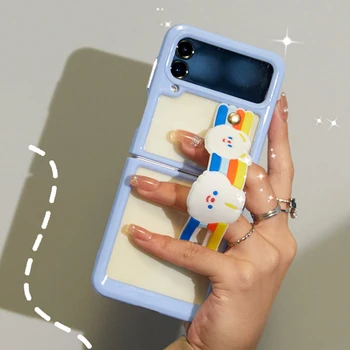За Samsung Galaxy Z Флип 4 DIY Оригинален Желеобразный Цвят Прозрачен Гривна С Мече и Зайче Твърд Калъф За Мобилен Телефон