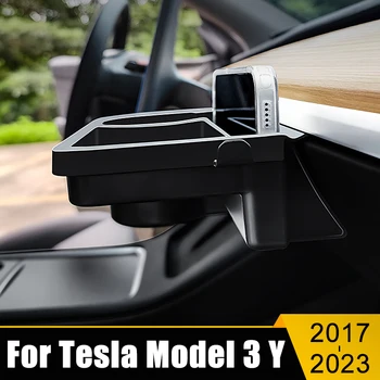 За Tesla, Модел 3 Y 2017 2018 2019 2020 2021 2022 2023 ABS Авто Втори Пилот Таблото на Притежателя на Телефона Самоклеящийся Кутия За Съхранение Тава