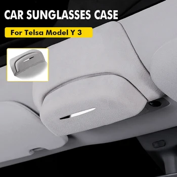 За автомобил Tesla Y модел 3, козирка, калъф за съхранение на очила, замшевый козирка, държач за слънчеви очила, кутия за съхранение, аксесоари за подреждане