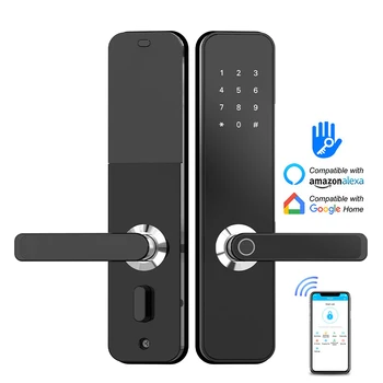 Защита от кражба на 6068 секретни отпечатък от пръст Bluetooth паролата за отключване на NFC умен заключване Работа с врата Свързване към Алекса Google Home