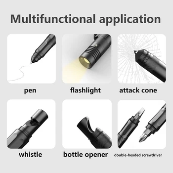 Инструментите за оцеляване на открито богат на функции тактическа дръжка, професионална писалка за самозащита, паник дръжка за разбиване на стъкло