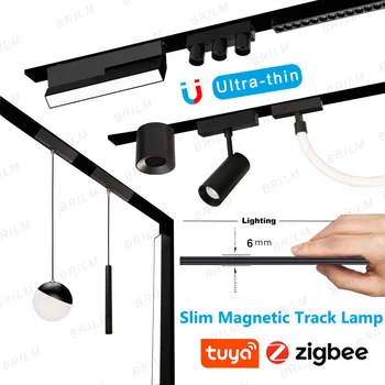 Интелигентен магнитен трековый лампа на Hristo Zigbee с регулируема яркост, ултратънък рельсовый лампа за повърхностен монтаж, модерна прожекторная решетка, точков led лампа с 5% отстъпка за феновете