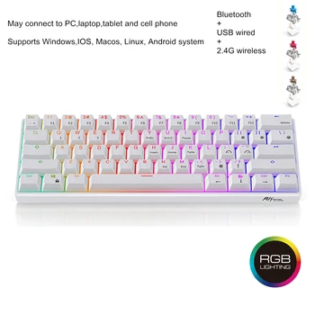 Истинска ръчна детска клавиатура TKL 60% 61 клавиша 2,4 G Безжична Bluetooth USB жична RGB офис син кафяв червен ключ високо качество