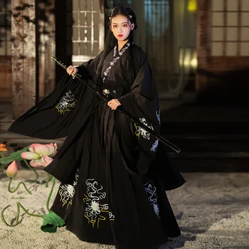 Китайското рокля Древен Hanfu Черен, червен hanfu дамски рокли любителите на бродерия в китайски стил Костюми за cosplay, Китайски дрехи