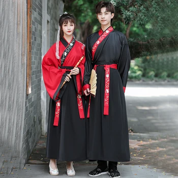 Китайското рокля, черно-червен костюм Ханфу, Китайското стилно древното бойно кимоно с бродерия, традиционни костюми за cosplay отношение, рокли
