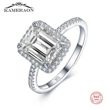 Класически годежен пръстен от сребро 925 проба, 1 карата, изумруд, CZ, циркон, бижута, вечерни годежни пръстени с диаманти, за жени, подарък