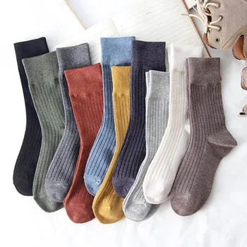 Класически нови свободни чорапи, дамски памучни терлици в японски стил, обикновена, дишащи, сезон 4, основни дамски дълги чорапи за всеки ден