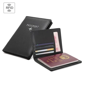 Кожен портфейл за паспорт, жена калъф за паспорт с RFID блокиране на портфейла, мъжки органайзер за документи за пътуване