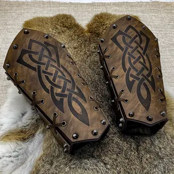 Кожена гривна войн-викинга, скандинавски средновековен ретро модел с меч, cosplay, рицар-войн, кофа, гривна за нокти