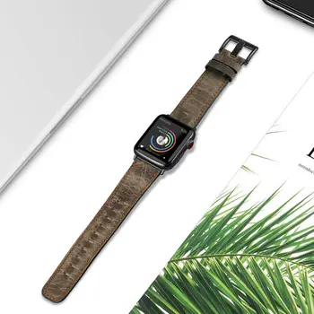 Кожена каишка за Apple Watch band 44 мм 40 мм 38 мм 42 мм Ретро каишка за часовник от Естествена кожа гривна iWatch series 5 4 3 se 6 band