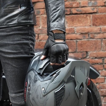 Кожени ръкавици на половин пръст за каране на мотоциклет, мъжки и женски рицари от ентусиасти и агнешка кожа в ретро стил, дишащи и защитен от падане
