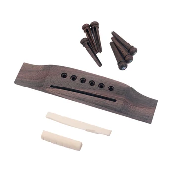 Комплект за подмяна на акустична китара, крайните щифтове за моста от черно дърво, костяное седлото и ядки и дървен мост