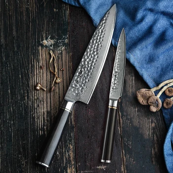 Комплект кухненски ножове HEZHEN 1-2 бр., стомана VG10, Дамасская стомана, подарък кутия, професионален нож на главния готвач, японски остър нож, черно дърво