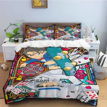 Комплект спално бельо King от 3 теми, луксозен комплект спално бельо с 3D принтом, японски cartoony детектив Конан, определени пододеяльников за деца и възрастни, комплект покрива възглавница
