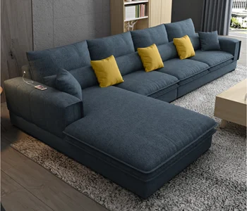 Комплекти мебели в модерен скандинавски стил, дизайнерски текстилен ъглов диван, секционни кадифе диван за дневна, луксозен L-образен диван