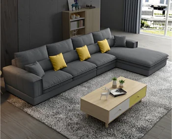 Комплекти мебели в модерен скандинавски стил, дизайнерски текстилен ъглов диван, секционни кадифе диван за дневна, луксозен L-образен диван