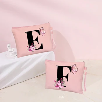 Косметичка с пеперуда и цветя писмо, розови кавайные пътни козметични чанти, дамски тоалетни комплекти, чанти за червило за моминско парти, подарък