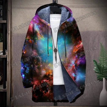 Космическа галактика, цветен модел под формата на мъглявината, 3D принт, модно мъжко палто с качулка, зимни ежедневни дебела топло яке с качулка HR09