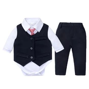 Костюм на джентълмен за малки момчета, официално облекло за новородени на 1 рожден ден, едно парче гащеризон + жилетка + панталони, комплекти, дрехи за деца от 4 теми