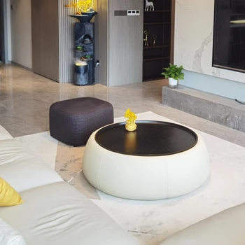 Креативен и малко луксозен модерен минималистичен кръгла маса за съхранение в хола, малък апартамент, многофункционална масичка за кафе