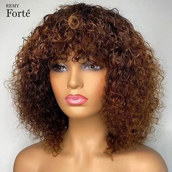 Къси естествени перуки, изработени от човешка коса в стил Pixie Боб Джери с къдрава коса и бретон, бразилски перука от човешка коса, перуки ярки цветове за жени Реми