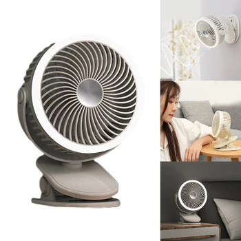 Лампа-вентилатор с клипс за легла, настолни вентилатори на батерии за дома, къмпинг, 3 скорости на въртене на 720 °, USB вентилатор, мощен и безшумен, директна доставка