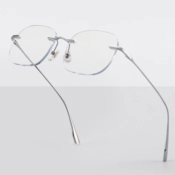 Лещи от чист титан с индивидуална форма, рамки за очила без рамки, мъжки слънчеви очила в бизнес стил на оптични рецепта, 99219