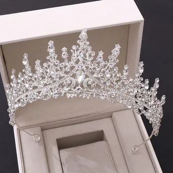 Луксозна сватбена короната от мъниста с кристали, диадема булката за сватбени партита