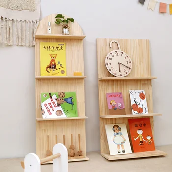 Мебели за съхранение на Nordic Wind в стената на лавица за книги за деца, B & B Кафе Ъглови стелажи за съхранение от масивно дърво