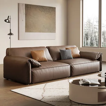 Мек кожен минималистични диван, елегантна модерна всекидневна, релаксиращ диван, удобни комплекти градински мебели за интериора на хапки