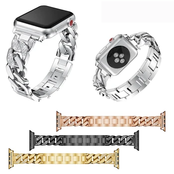 Метален + диамантена каишка за Apple Watch band 44 мм 42 мм 40 мм 38 мм Взаимозаменяеми гривна от неръждаема стомана, каишка за iwatch 7 6 5 4 3 SE
