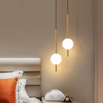 Минималистичная малък полилей от мед, нощна лампа за спални, скандинавски модерен обикновена лампа, Луксозна окачена лампа за ресторант, бар