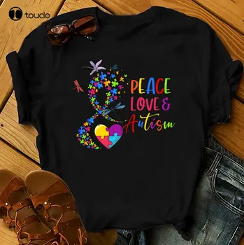 Мир, Любов и Аутизъм - Тениски с Аутизъм, Мъжки, Женски, Детски Тениски За Рожден Ден, Летни Блузи, Тениски, Плажни Xs-5Xl, Подарък към поръчката