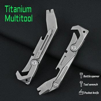 Многофункционален инструмент от титанова сплав, отвертка, гаечен ключ, отварачка за бутилки, лом, измервателна линийка, нож за самозащита на открито