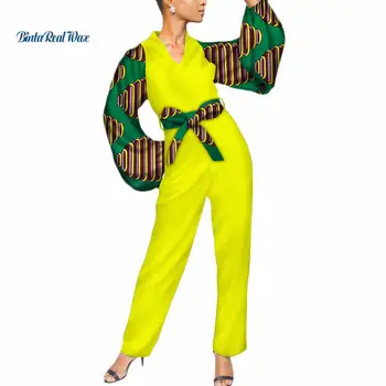 Модерен дамски африканска облекло, комбинезони Roper, Басейн Riche, дашики, африканска облекло, костюм в стил мозайка с ръкав-фенерче, WY021