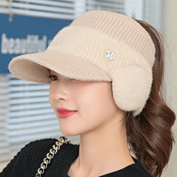 Модерен дамски вязаная руното капачка M Label, дамски шапки-те с отворен покрив, зимни пролетно топло бейзболна шапка за жени