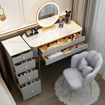 Модерен минималистичен тоалетка с led огледало, бяла тоалетка в скандинавски стил, модерна масичка за грим, мебели за спалня LQQ20YH