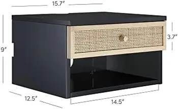 Модерен плаващ кутия за съхранение с монтиране на стена средата на века, малка странична масичка, нощно шкафче, 1, кафяво орехче