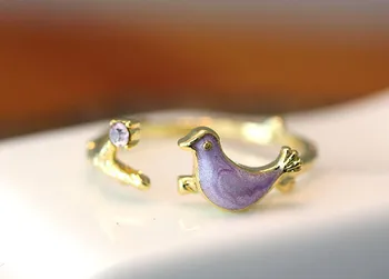 Модерен пръстен с птица на клона, регулируем пръстен свободно размера за жените, приказно красиви подаръчни украса за парти