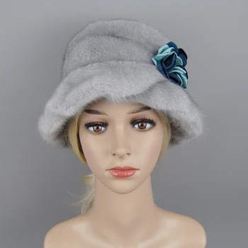 Модерна дамска шапка от кожа на норка, шапка от масивна естествена кожа, аксесоари за горната част, топъл кожени шапки за руска зима за една дама