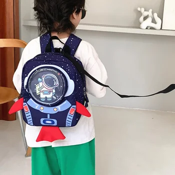 Модни малки раници за момчета и момичета с анимационни космонавт в детската градина 2022, нови анти-загубени детски училищни чанти с хубава ракета за пътуване