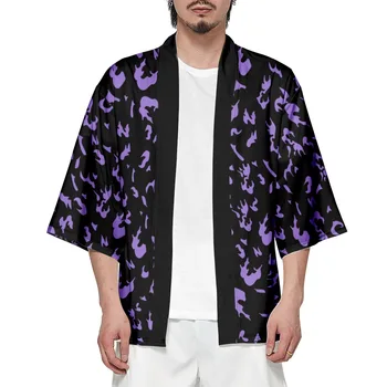 Модни плажни ризи Традиционен японски жилетка Haori Лилаво върхове с принтом пламък Плюс размер