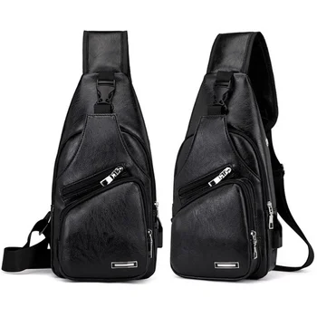 Мъжки нагрудная чанта с USB, дизайнерски мъжки чанти-месинджър през рамо, чанти през рамо от изкуствена кожа, пътна нагрудная чанта Bolso Hombre