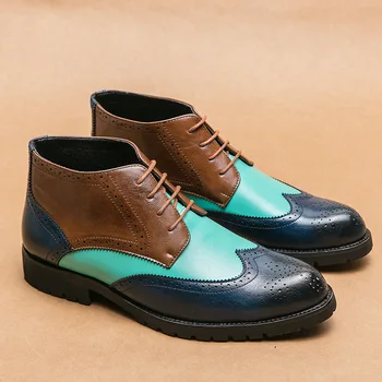 Мъжки официални обувки-Oxfords различни цветове, в Ретро стил, Комфортни мъжки Ботильоны в светския стил на дантела, Кожа Елегантен мъжки модел обувки с висок берцем
