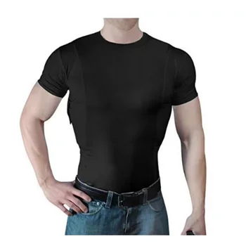 Мъжки тактическа армията риза с къси ръкави за стрелба с лък, индивидуален дизайн, мъжка риза с кобур за скрито носене, със странични джобове за пистолет, основен слой