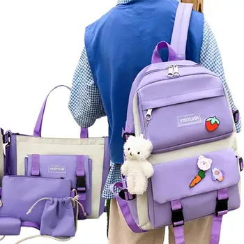 Набор от училищни раници за момичета 5 в 1, училищна чанта за студенти, в това число раница, чанта за моливи, малка чанта за съхранение, малка чанта
